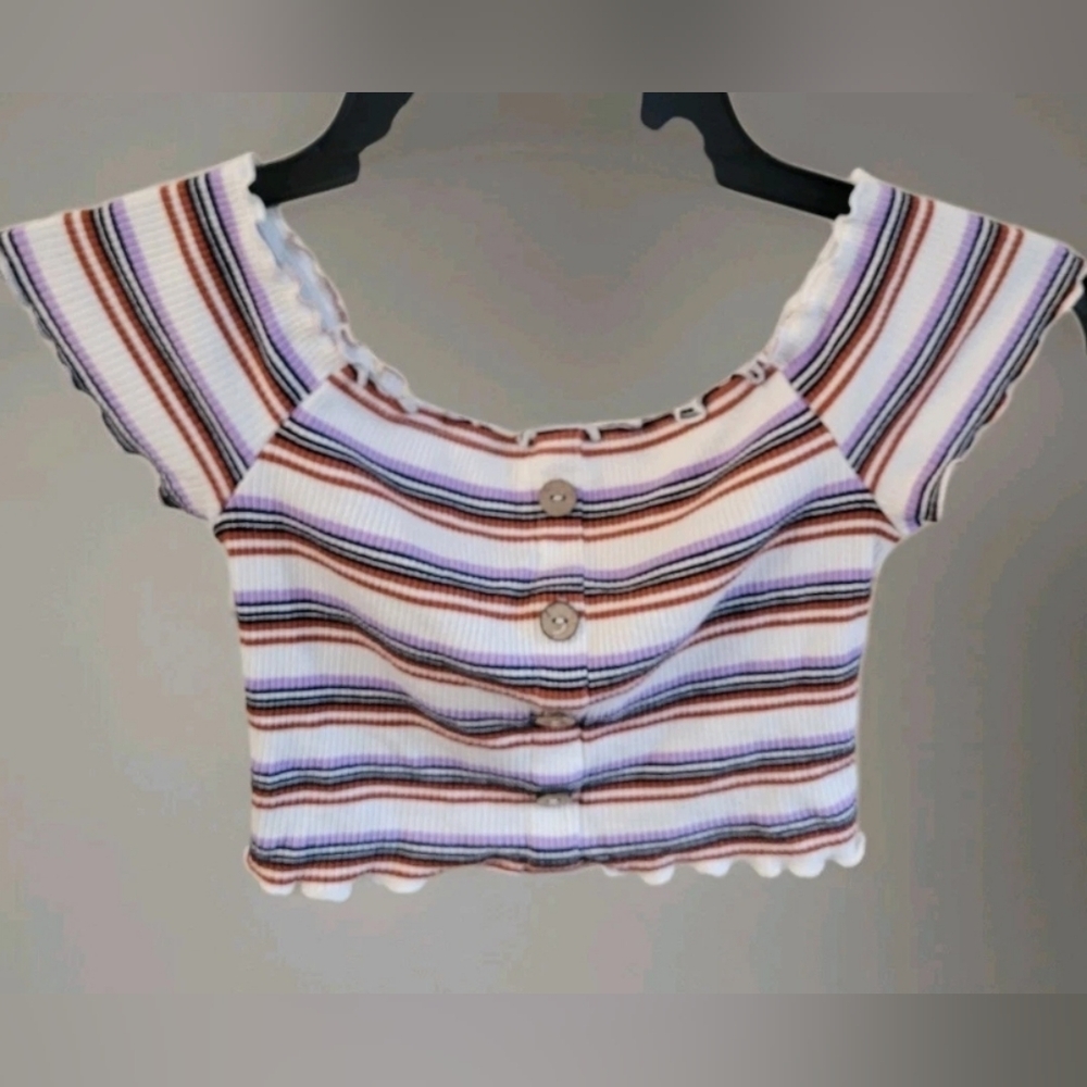 Papaya Striped Ribbed Crop Blouse